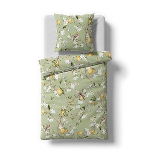 fleuresse Mako-Satin Bettwäsche Bed Art S Geraldton grün 1 Bettbezug 135 x 200 cm + 1 Kissenbezug 80 x 80 cm