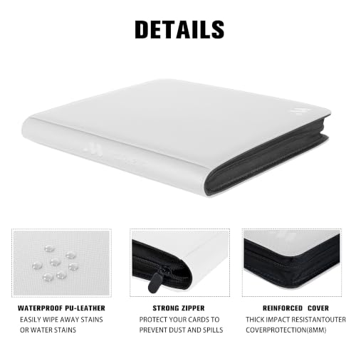 Image of Premium 1000+ Pockets Card Binder,16 Pockets Card Binder Ringless Side Loading Trading Card Album Folder for TCG -White