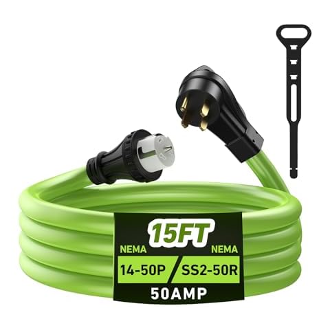 50 Amp Generator Cord 4 Prong 15FT, 125/250V 12500W Generator Cable, NEMA 14-50P/SS2-50R Twist Lock Connector, 10 Gauge SJTW Generator Extension Cord Heavy Duty, ETL Listed Cover