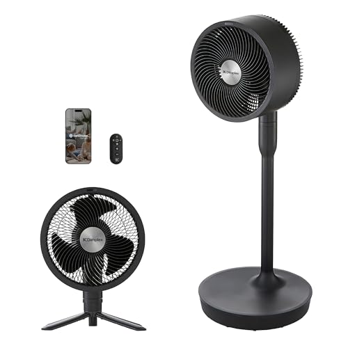 Dimplex DUOCOOL Smart 2-in-1 Akkuventilator Kabellos Stand- & Tischventilator 45 Std. Akku 5 Geschwindigkeiten+Turbo 20m Reichweite Leiser Ventilator(36dB) App Google Home & Alexa Fernbedienung