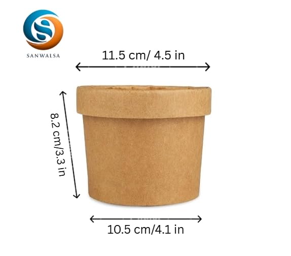 Image of [500 ml, 25 Count, Brown Disposable Kraft Paper Container with Lid | Eco-Friendly Bowl /Tub for Picnic, Travel, Food Truck | Ideal for Both Hot & Cold Food
