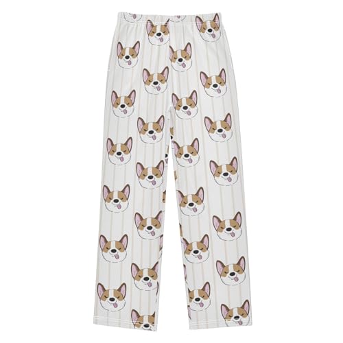 Boys' Pants Funny Corgi Dog Head Long Bottoms Jogger Pants Elastic Waist Trousers with Pockets S-XL