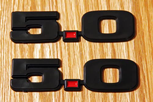 Image of 2Pc 5.0 Emblem Liter Door 3D Fender Side Adhesive Badge Plate Right Left Sticker Replacement for 1979-1993 150 (Black Red)