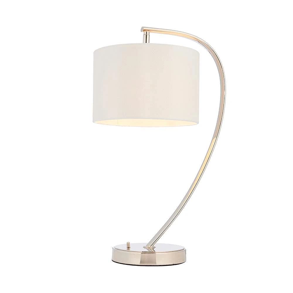 Bright Nickel Table Lamp - Vintage White Faux Silk Shade - E14 Bulb - Josephine