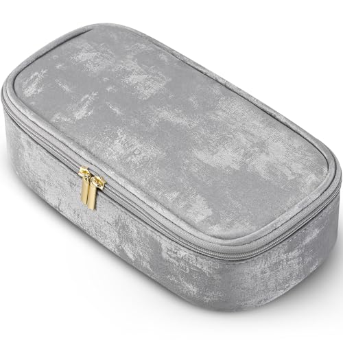 Vlando Makeup Travel Bag,Small Makeup Pouch for Small Items Travel Essentials Mini Toiletries-Apricot White 01-Apricot White-Smaller