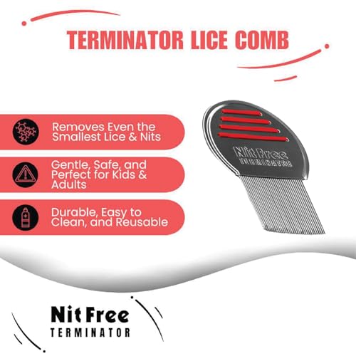 Nit Free Terminator Lice Comb - Professional Stainless Steel Comb for Effective Head Lice Treatment (Color May Vary) (Pack of 1)