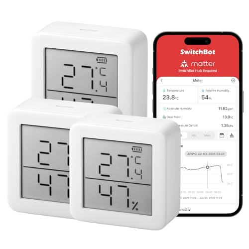 SwitchBot Thermometer Hygrometer Innen, Digital Hygrometer Bluetooth Thermo-Hygrometer mit APP, Taupunkt/VPD/Absolute Feuchtigkeitssensor (3er-Pack)