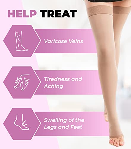 Image of GABRIALLA Microfiber Compression Stockings - 25-35 mmHg, Thigh High, Open Toe