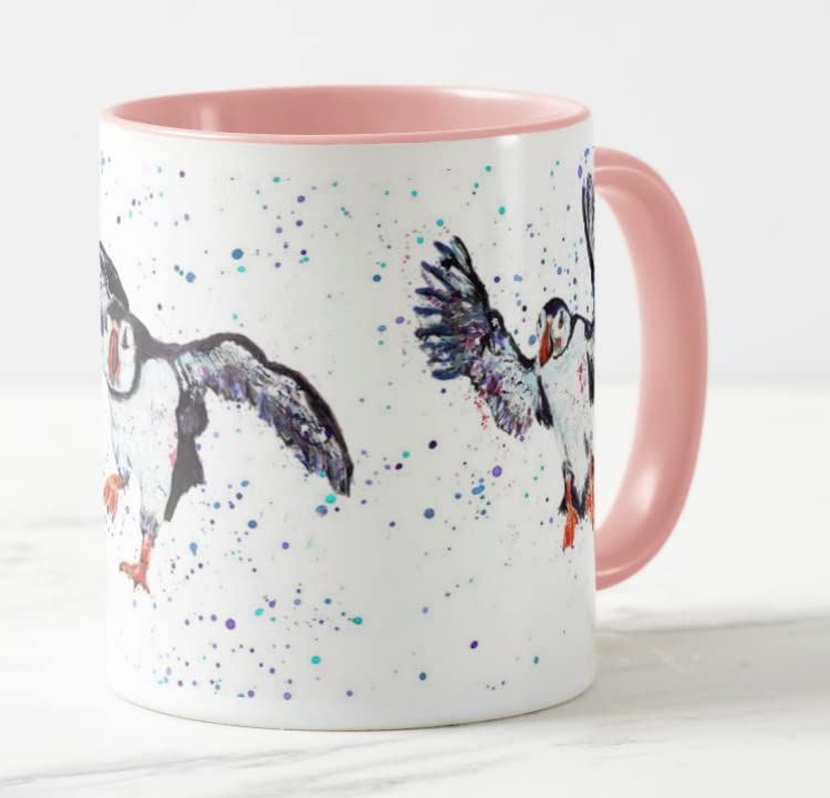 Vixar Papageientaucher Vogel Aquarell Tasse, 325 Ml - Mikrowellen- & Spülmaschinenfest, Beidseitig Bedruckt, Geschenkidee