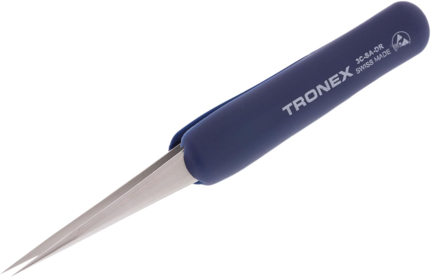 Tweezers - Tronex 3C SS ESD Rubber Grip Short Body, Straight Fine Sharp Tip