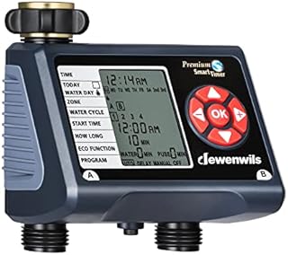 DEWENWILS Sprinkler Timer 2 Zone, Water Hose Garden Irrigation Timer with 4 Programmable Procedure and Low Battery Warning, Repeat Watering over Period, Faucet Controller with Rain Delay Mode for Lawn