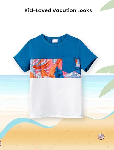 Image of PATPAT Family Matching Outfits Mommy and Me Dresses Hawaiian Tropical Vacation Beach Spaghetti Strap Dress and Shirt