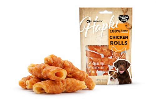 snack per cani - bastoncini per cani - Hapki rotolini con pollo - 85 g - senza glutine - senza cereali - senza zuccheri aggiunti