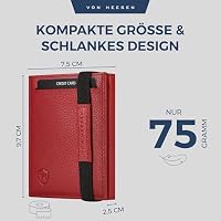 VON HEESEN Slim Wallet mit XL Münzfach & RFID Schutz - Leder Geldbörse Herren klein - Mini Geldbeutel Damen Portmonee - Kartenetui Echtleder Karten Portemonnaie - Kreditkartenetui Rot – Ansicht 6