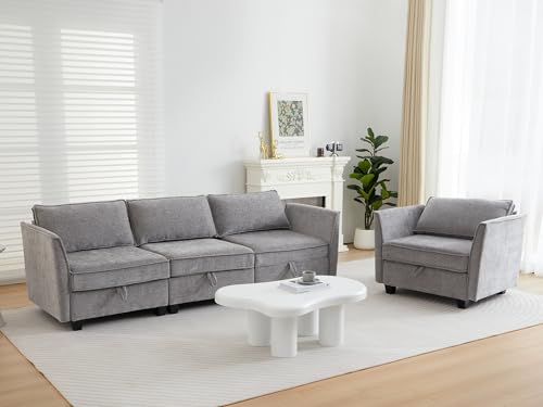 Image of ORRD 2 Piece Modular Sectional Sofa Set, Convertible Couch with Storage, Sofa Modular for Living Room, Office (Grey)
