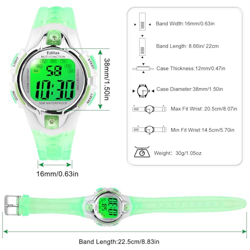Image of Edillas Kids Watches Boys Digital, 7 Colors LED Lights Waterproof Wristwatches for Children Students Teenagers Sport Outdoor Multifunctional with Stopwatch /Alarm for Ages 5-13