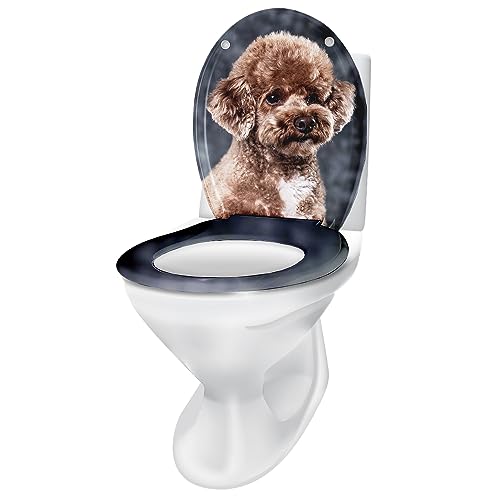 Stel4Style WC-Sitz mit Absenkautomatik Klo Brille &Deckel Absenkbarer Toilettensitz und Klodeckel Klobrille und Toilettendeckel, Motiv:Hund