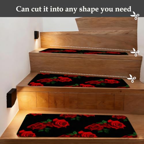 Alfombra antideslizante para escaleras de 7.8x30 pulgadas flores rojas suave 7
