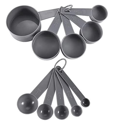 10PCS Measuring Cups and Spoons Set, Stackable Plastic Measuring Spoons Cups Small Tablespoon Teaspoons with Graduated for Dry and Liquid Ingredient(Grey)