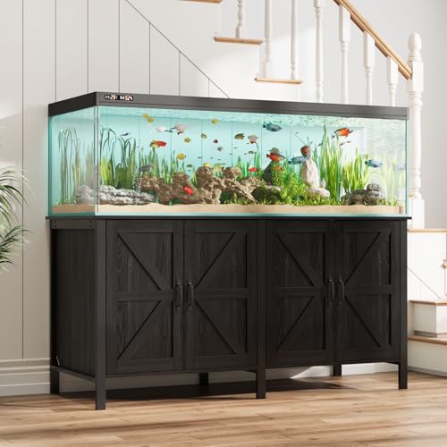 VOWNER 100-150 Gallon Fish Tank Stand with Power Outlet, Heavy Duty Aquarium Stand with Cabinet Storage for Fish Tank, Turtle Tank, Reptile Terrarium, 60' L*23.6' W Tabletop, 2200 LBS Capacity, Black