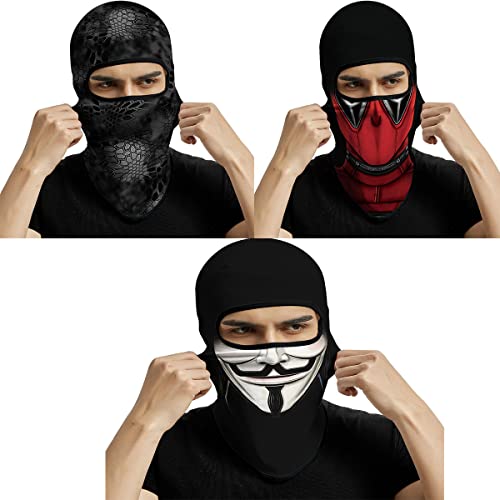 Image of Red Plume 3PCS Balaclava Full Face Mask Ski Mask UV Protection Cover Motorcycle Full Face Mask for Men Women Outdoor Sports