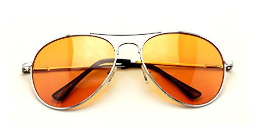 Colorful Silver Metal Aviator With Color Lens Sunglasses (Orange lens)2
