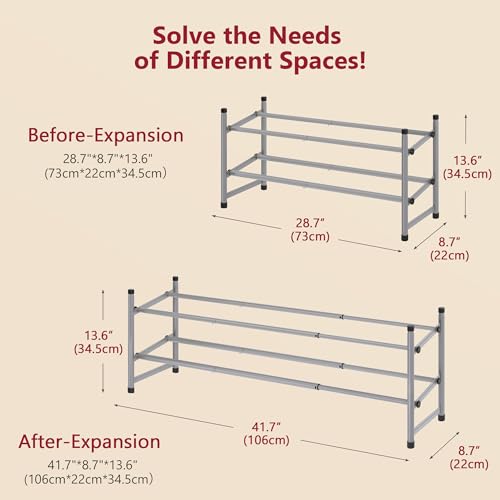 Image of Tajsoon 2 Tier Expandable Shoe Rack for Closet, 28 inch-41 inchAdjustable & Stackable Shoe Shelf Storage, Metal Shoe Rack Organizer for Front Door Entrance, Closet, Garage, Entryway, Grey