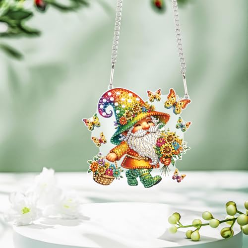 Image of AiYuanzsh Butterfly Gnome Diamond Painting Hanging Kit, DIY 5D Acrylic Rhinestones Diamond Art Pendant, Fantasy Hanging Ornament for Wall, Window, Door or Home Decoration, Handmade Gift for Adults