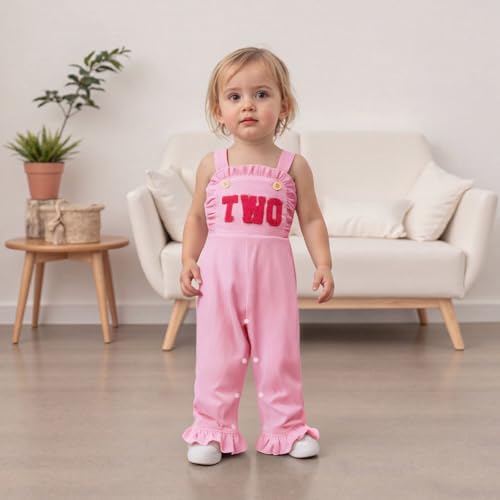 Yuemengxuan Toddler Baby Girl First Birthday Outfit One Embroidery Ruffle Romper Infant Jumpsuit Overalls Fall Clothes2