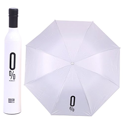 Maibar Parapluie Pliant Femme Anti-UV Bouteille de vin Parapluies homme Ombrelle Parasol umbrella venteux pluie en été (Blanc)