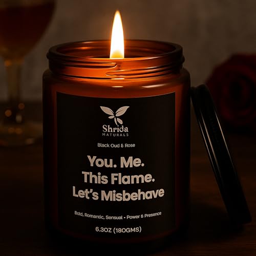 Image of Black Oudh & Rose Soy Candle, 180g, 100% Natural Soy Wax, Hand-Poured Aromatherapy Jar Candle, Essential Oil Scent, 40+ Hour Clean Burn, Gift for Home Decor & Self-Care