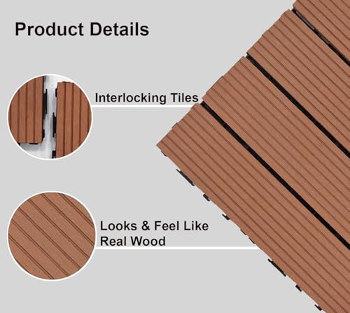 Image of WPC Deck Tiles 12 inchx12 inch - Interlocking Wooden Flooring Tiles | Water-Resistant & Anti-Slip | Outdoor & Indoor Floor Tiles for Balcony, Garden, Patio (Brown, Pack of 2)