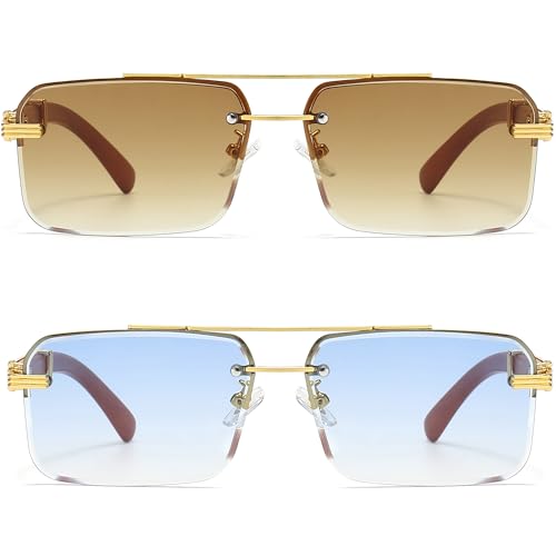 Image of Fashion Rimless Rectangle Sunglasses Mens Womens Frameless Square Sun Glasses UV 400