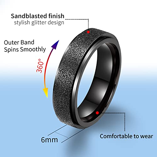 LAOYOU Anxiety Fidget Relief Spinner Ring for Women | 6MM Stainless Steel Glitter Worry Stress Relieve Ring Band Set for Men ladies 5 Tones Availble2