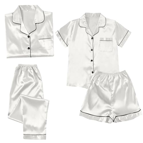 Ensemble pyjama satin femme 4 pièces avec short et manches courtes