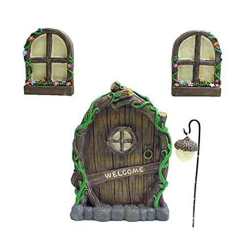 Porta In Miniatura Da Giardino Con 2 Finestre Per Albero - Decorazione Luminosa In Resina, Fatata, Con Luci, Resistente Alle Intemperie, Per Esterni E Interni - 6
