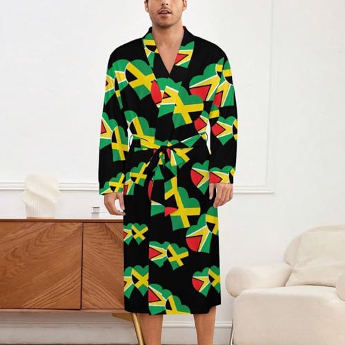 Jamaica Guyana Flag Soft Robe Long Sleeve Bathrobes V Neck Sleepwear Spa Robes with Belt Men Woman2