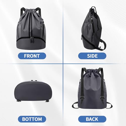 Image of JELUTAR Drawstring Backpack Gym Bag with Shoes Pocket, Dark Grey | Water-Resistant String Backpack for Soccer, Basketball, Swim, Beach Cinch for Women Men, 18 L Large Capacity, Wet Pocket