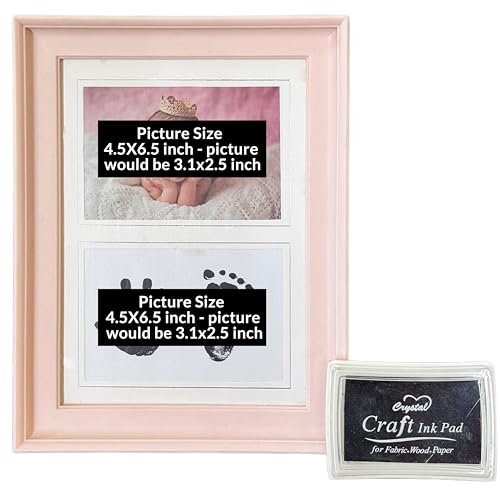 Image of Art Street Newborn Baby Clay Handprint and Footprint Desk Premium Table Photo Frame, Vector Design Home Decoration Frame For Table Top Desk, Birthday, Wedding & Return Gift - Pink (Size:4.5x6.5 Inch)