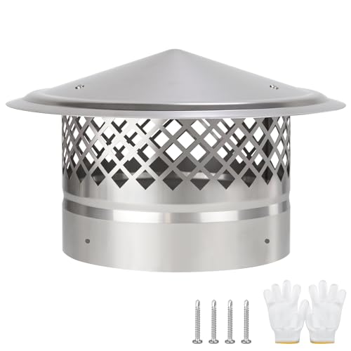 8 Inch Round Chimney Cap,Cone Top Chimney Cap with Screen 8 Inch Round Roof Rain Cover for Wood Stove Pipe Topper,Fireplace Exhaust Roof Vent Cover-304 Stainless Steel,Better Airflow Ventilation