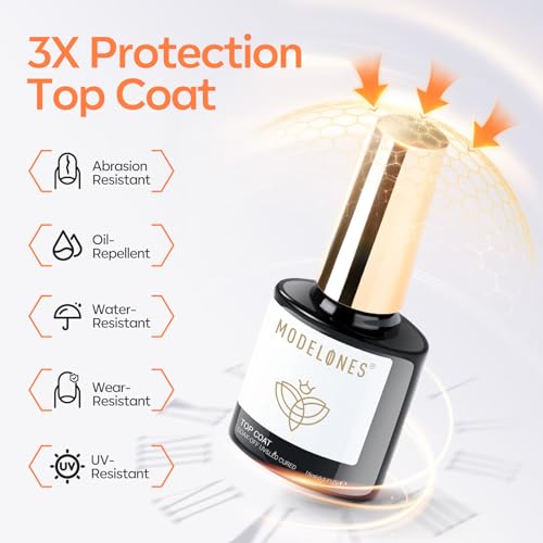 Image of modelones Gel Top Coat and Silky Base Set 15ml Upgrade No Wipe Glossy
