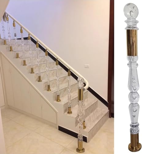 Balaustre transparente con base dorada para diseño de escaleras modernas
