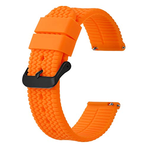 BISONSTRAP Correa de Reloj de Silicona con Liberación Rápida,22mm Banda de Reloj de Repuesto de Goma, Naranja Calabaza/Hebilla Negr