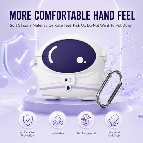 Image of Silicone Case Compatible with Oneplus Buds 4 (2025), Soft Silicone 360 Full Protection Dust-Proof Shockproof Case Cover with Hook (Cover Only) (Astronaut)