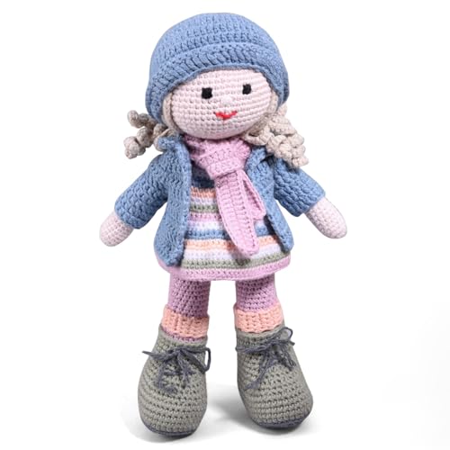 Image of Bonfino Handmade Crochet Doll for Babies & Kids, Soft Knitted Cotton Baby Doll, Cute Cuddly Toy for Playtime Sleep & Gifting, 25 cm, BIS Certified (Miss Zelo)