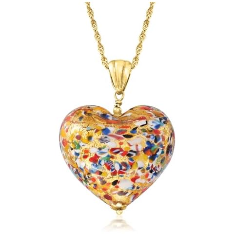 Ross-Simons Italian Murano Glass Heart Pendant Necklace in 18kt Gold Over Sterling Cover