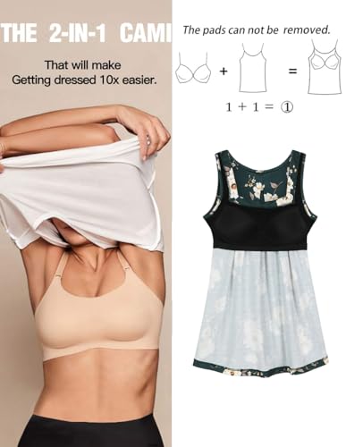 Image of Camisoles for Women with Built in Bra Adjustable Strap Tank Tops Cami Sleeveless Summer Tops for Workout Sleeping Traveling