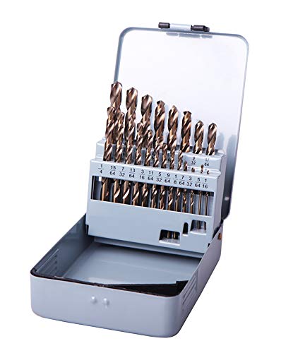 Drillforce, Cobalt Drill Bit Set 1/16"-1/2", Hss M35 Twist Metal Drill Bits Set (1/16"~3/8"(Metal Box) #TOP2