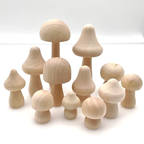 JZK 12x Small Unfinished Wooden Mushrooms for DIY Crafts Projects unpainted Wood Mushrooms Ornaments, Mushroom Figurines - Image 4