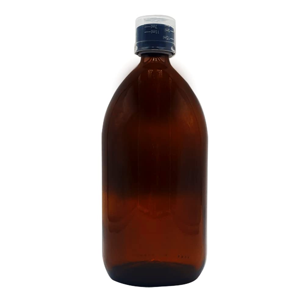 Devitre braune Glasflasche 1000 ml mit Deckel Messbecher und Beschriftungsetikett Devitre braune Glasflasche 1000 ml mit Deckel Messbecher und Beschriftungsetikett